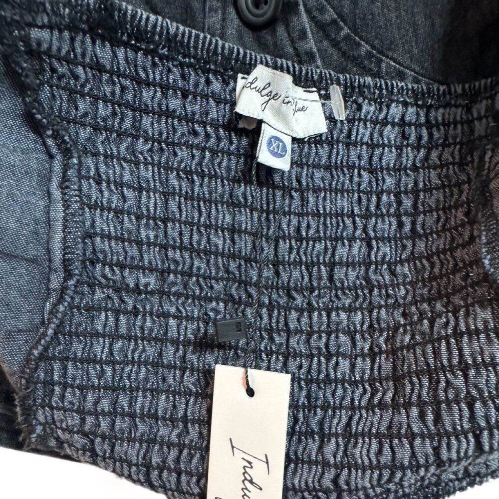 Black Denim Halter Vest Crop Top Button Front Y2K Style – Size XL - Picture 4 of 4